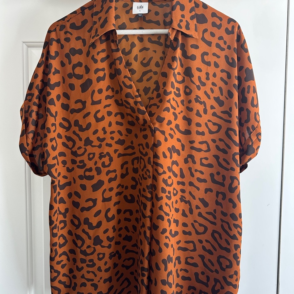 CAbi Brown Casual Button Down Shirt Leopard Print